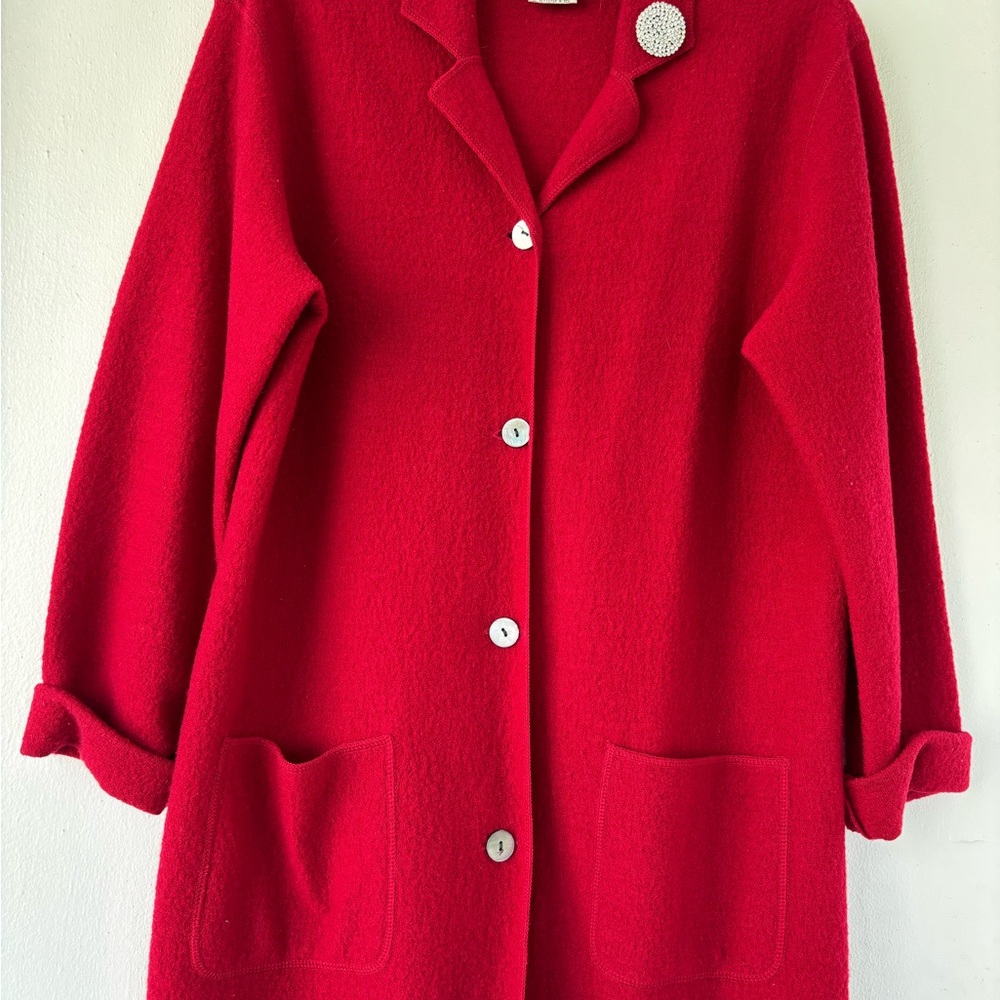 Talbots Red Wool Blend Button Front Coat with Pockets